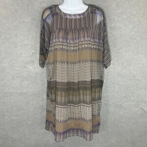 Anthropologie Dress Shift Abstract Print One September Short Sleeve Beige Sz S‎